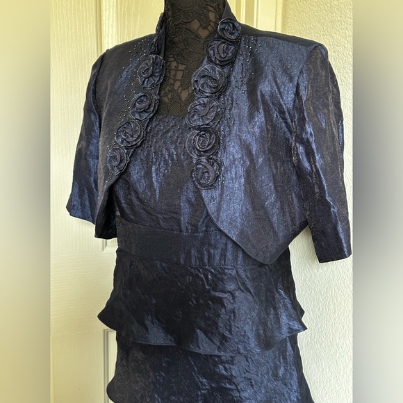 R & M Richards 2-Piece Tiered Empire Waist Dress & Cropped Jacket Set - Picture 3 of 12